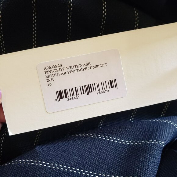 NEW Dion Lee Pinstripe Jumpsuit Navy Blue White Strips Side Cutouts - Picture 5 of 14